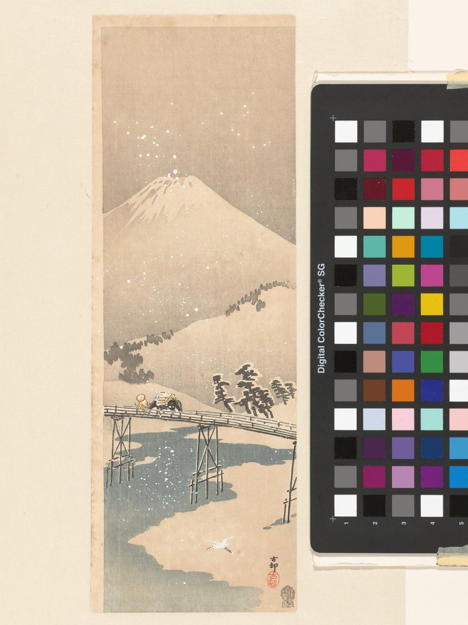 Snölandskap med berget Fuji av Ohara Koson