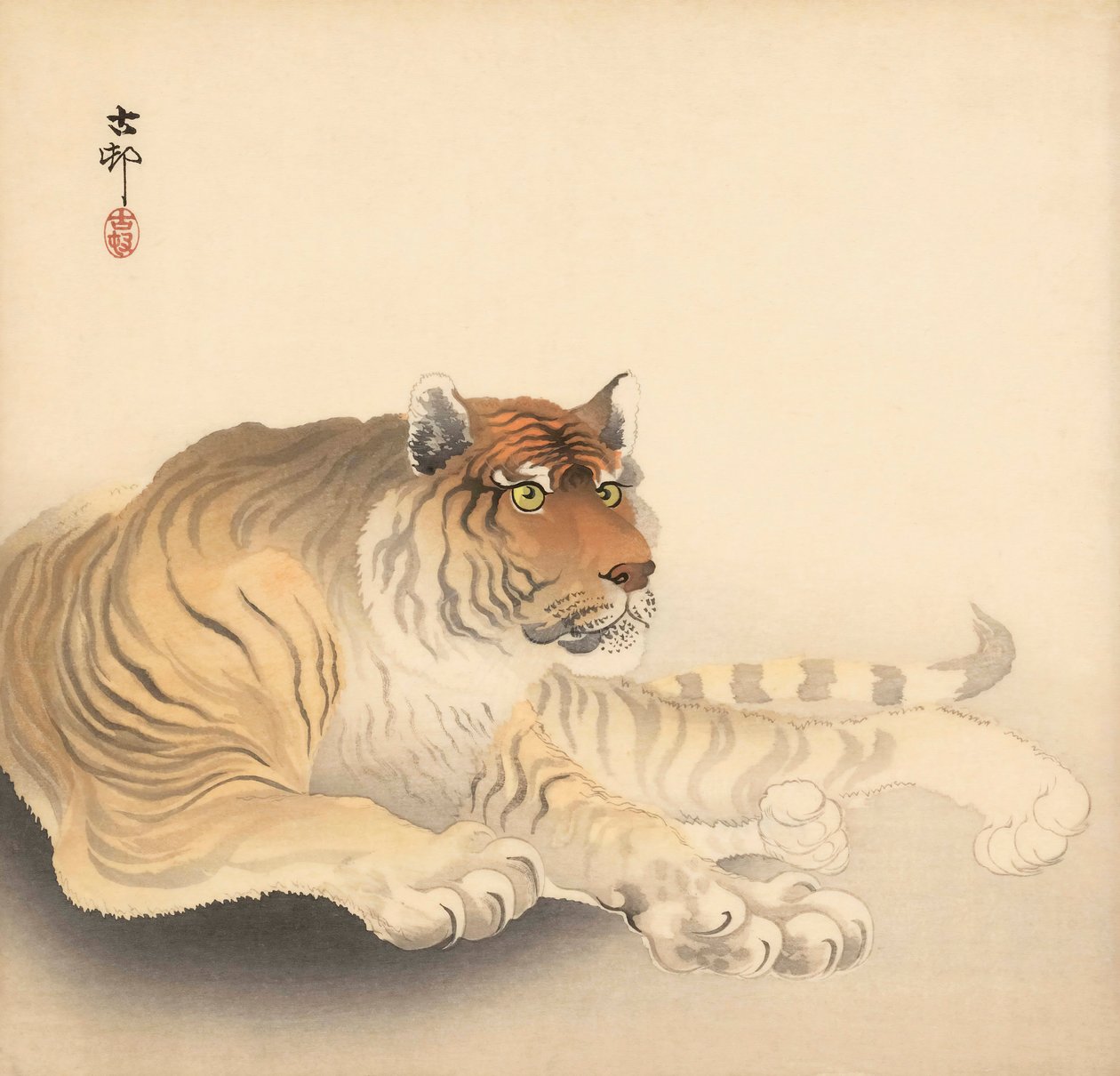 Tiger, 1900-talet (japanskt tryck) av Ohara Koson