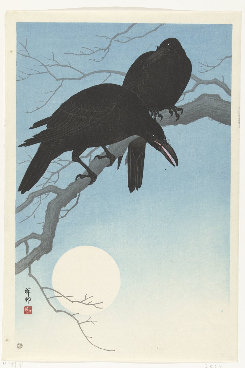 Två kråkor på en gren av Ohara Koson