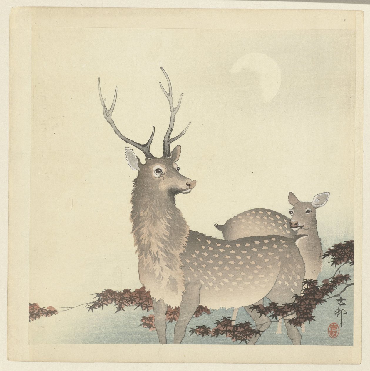 Två rådjur av Ohara Koson