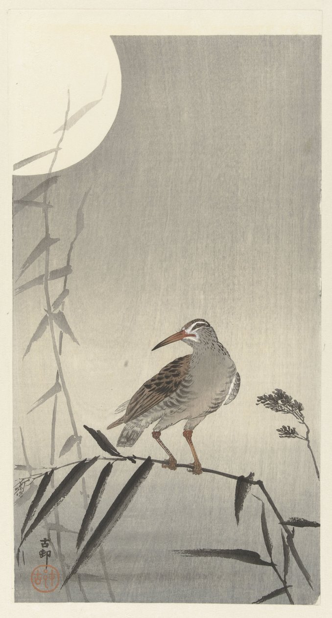 Svart ryttare på bambugren av Ohara Koson