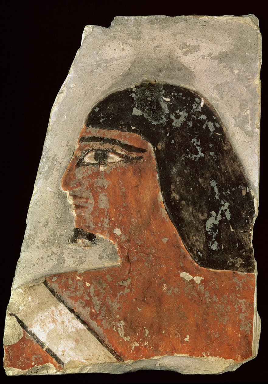Relief av ett människohuvud (målad kalksten) av Old Kingdom Egyptian