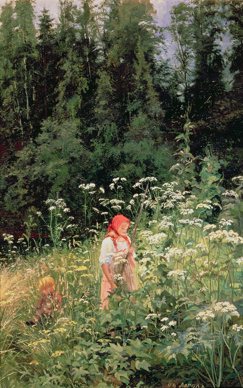 Flicka bland vilda blommor, 1880 av Olga Antonova Lagoda Shishkina