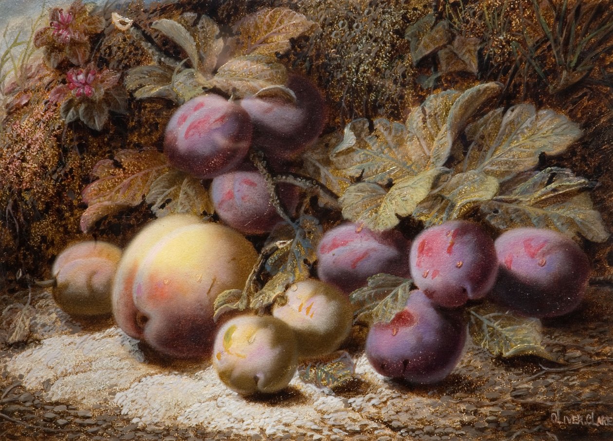 Stilleben med persika och plommon, 1916. av Oliver Clare