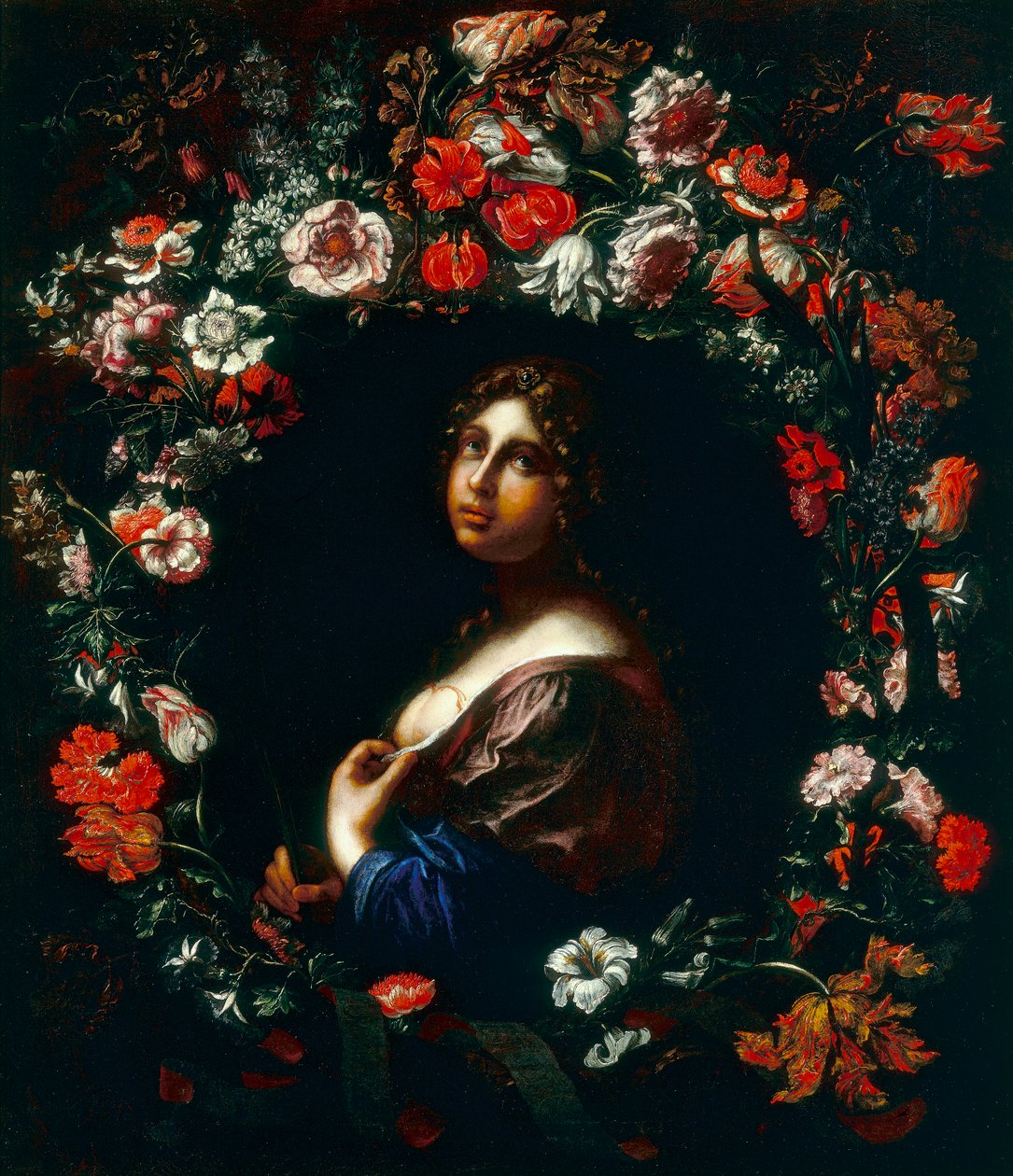 Saint Agatha indhyllet i en blomsterkrans av Onorio and Scacciati Marinari