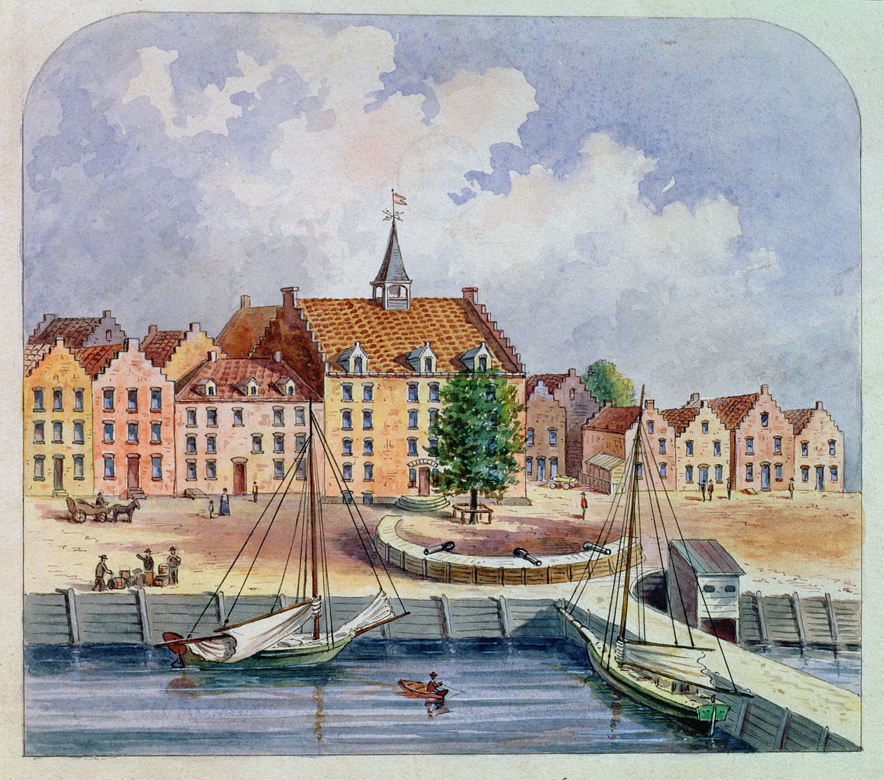 Stadthuys of New York 1679, 1679 (wc på papper) av William Oram
