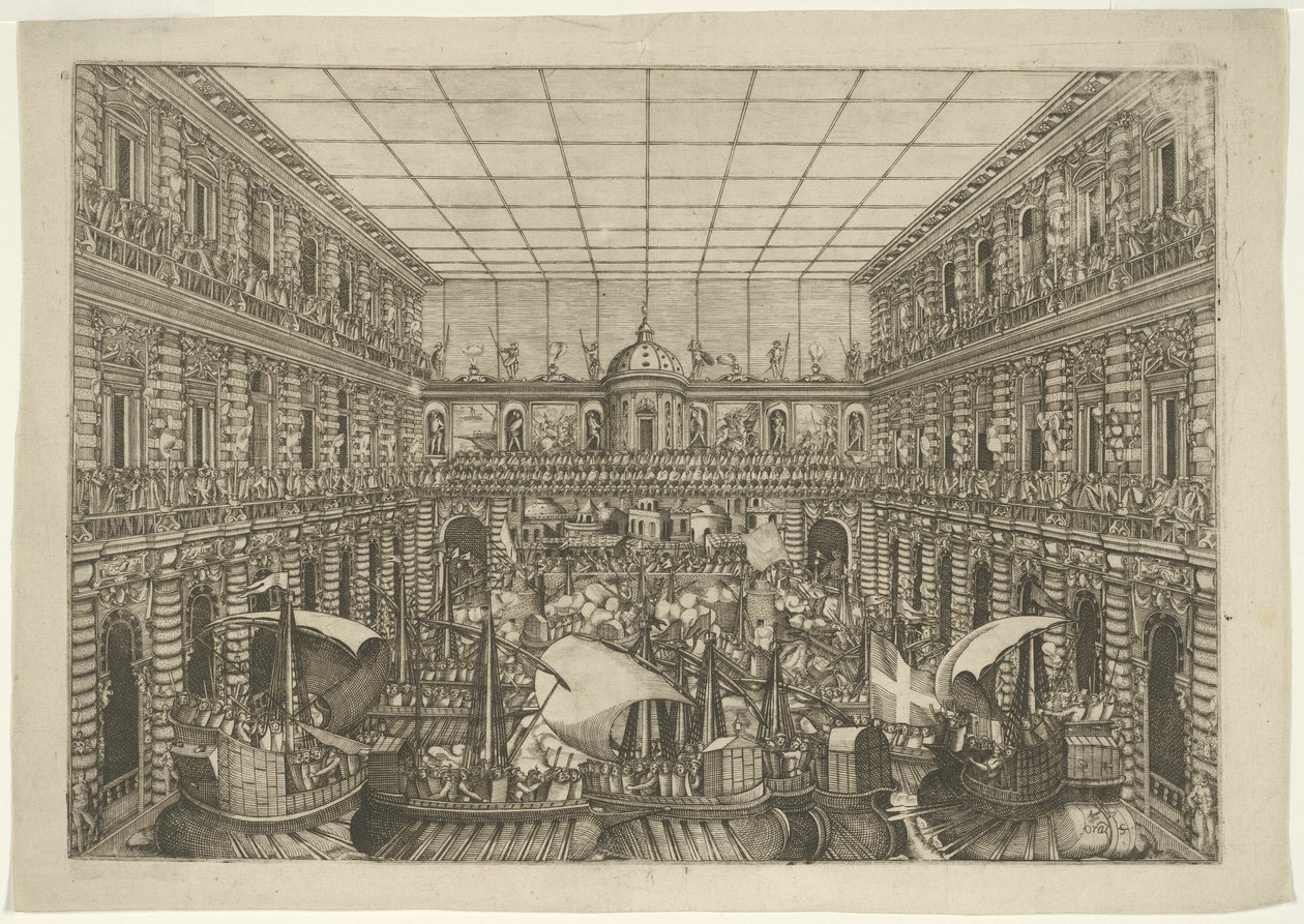 Naumachia på innergården i Palazzo Pitti av Orazio Scarabelli