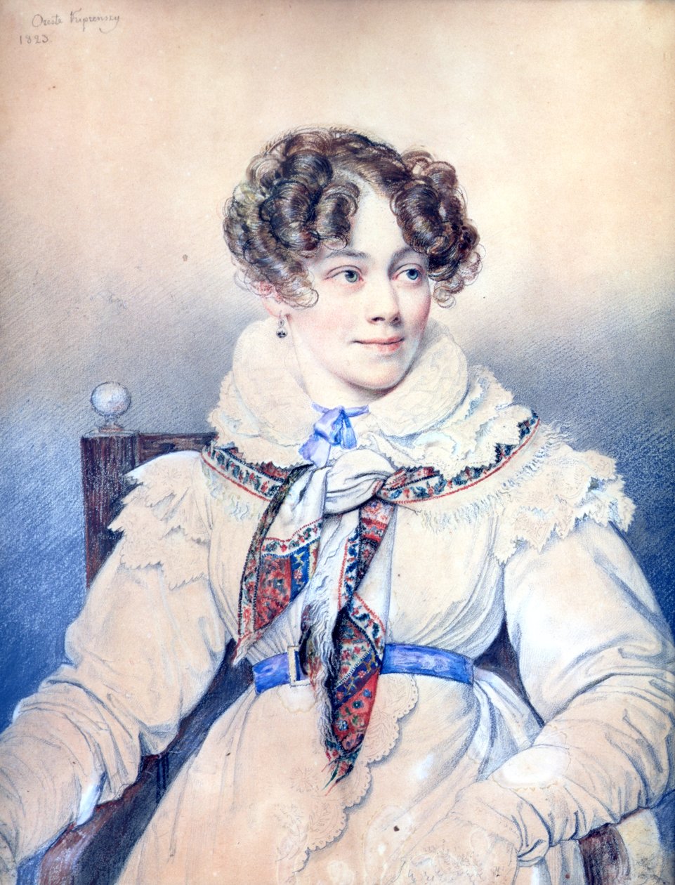 Porträtt av Sophie Rostopchine (1799-1874) grevinnan av Segur, 1823 (färgpenna på papper) av Orest Adamovich Kiprensky