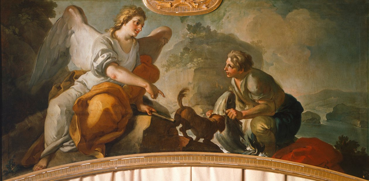 Tobias och ängel, av Oronzo Tiso (1726-1800) av Oronzo Tiso