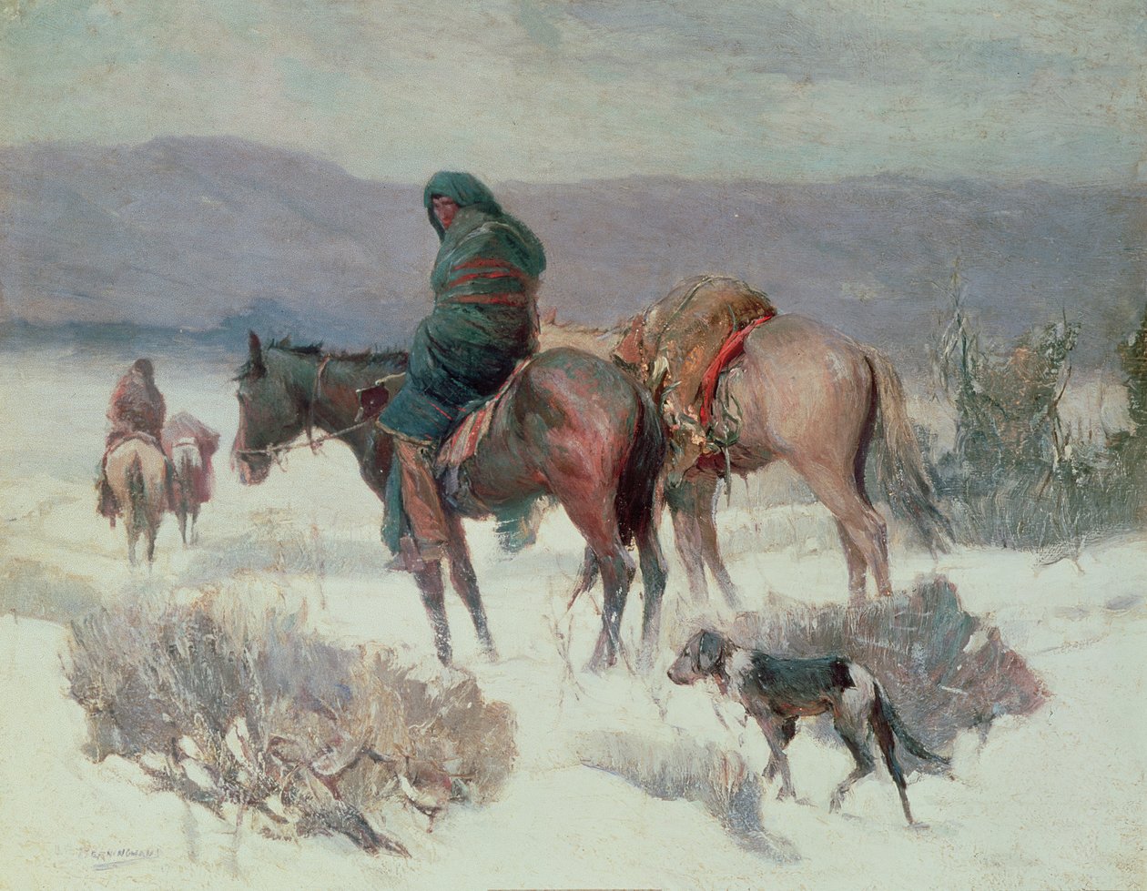 Winter Hunt (olja på duk) av Oscar Edward Berninghaus