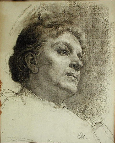 Head of a Woman (kol på papper) av Oscar Fehrer