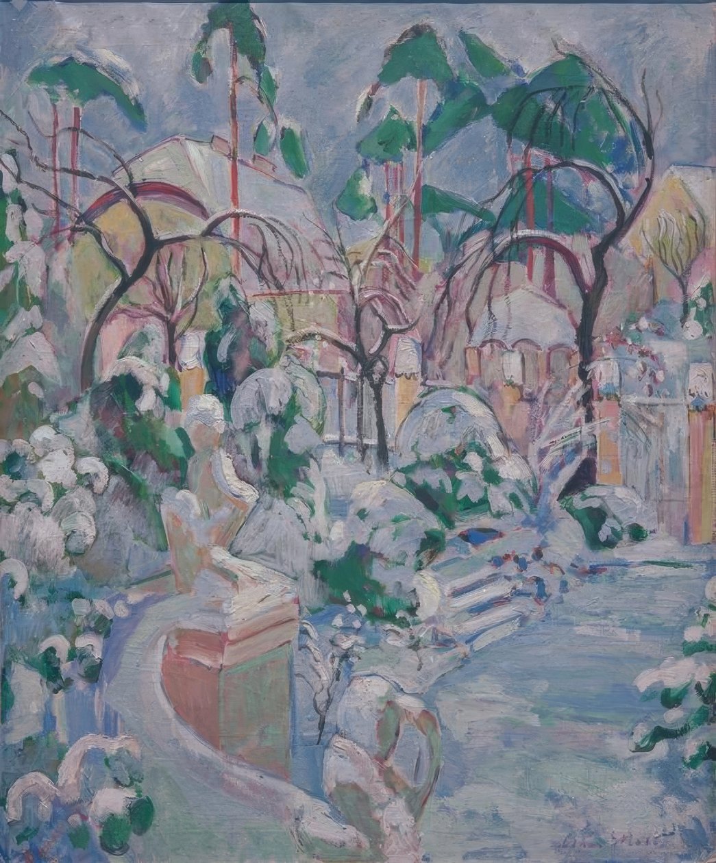 Trädgården i snön av Oskar Moll
