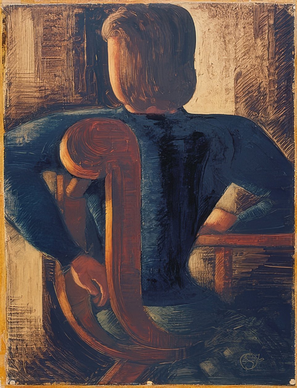 Folk som sitter på rygg vid bordet. 1936 av Oskar Schlemmer