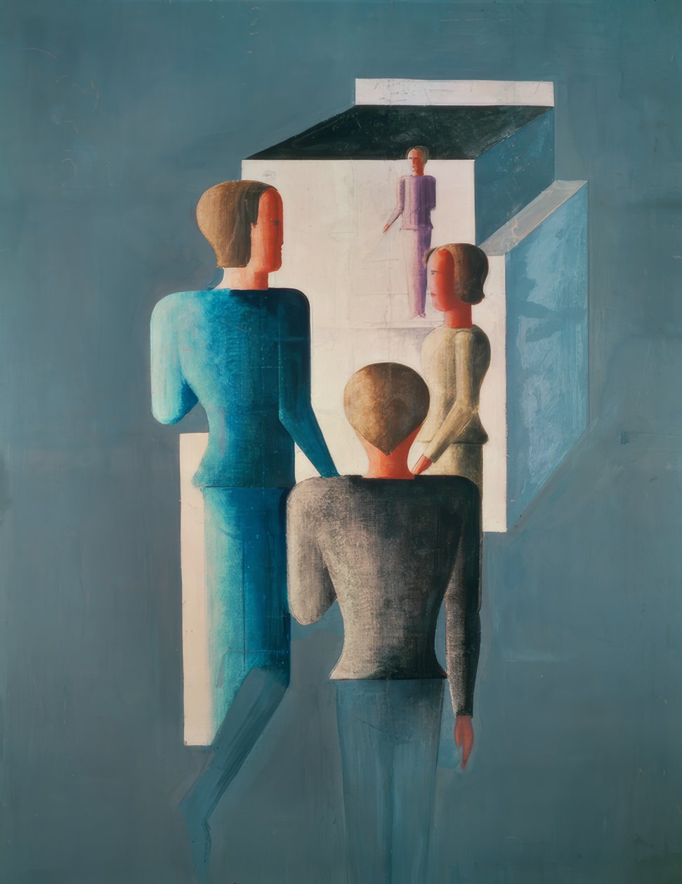 Fyra figurer och en kub av Oskar Schlemmer