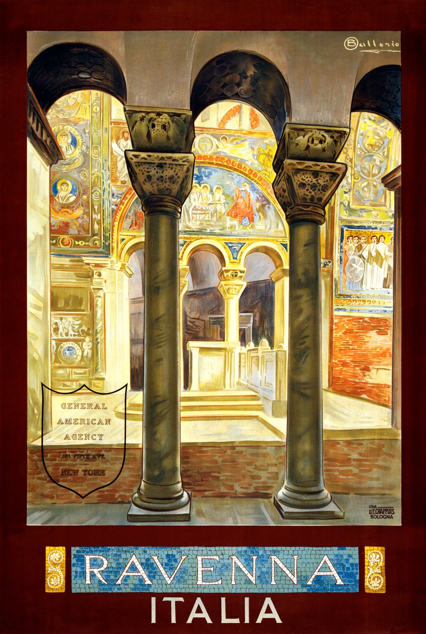Ravenna reseaffisch, ca 1925 (lito i färg) av Osvaldo Ballerio