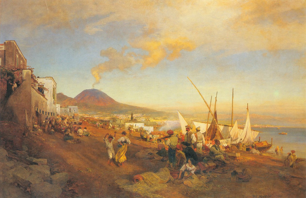 Tyska: På stranden i Neapel av Oswald Achenbach