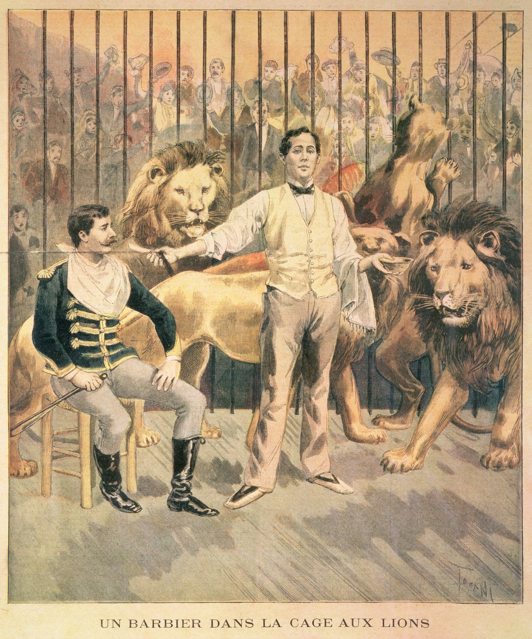 En frisör i Lions bur, 1894 av Oswaldo after Tofani