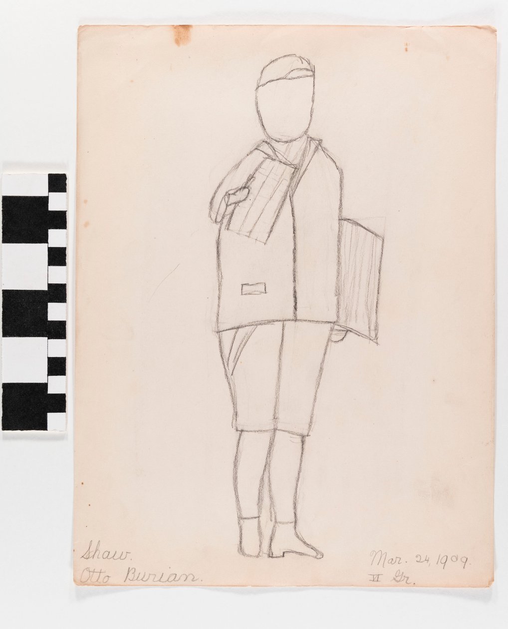 Pencil drawing on paper of a person holding papers av Otto Burian
