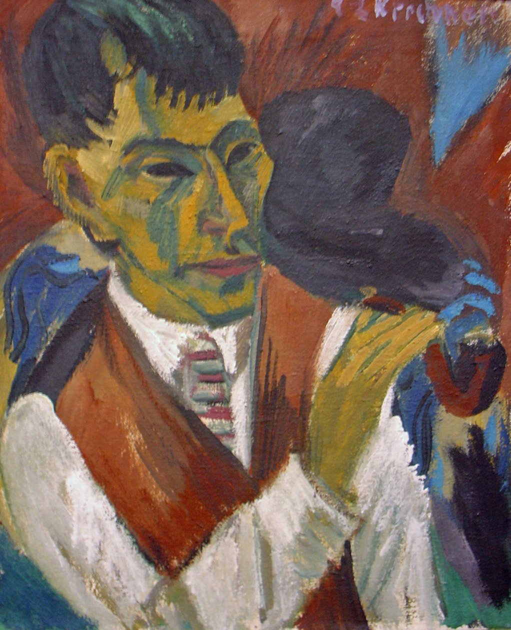 Portrait of Otto Mueller with pipe av Otto Mueller