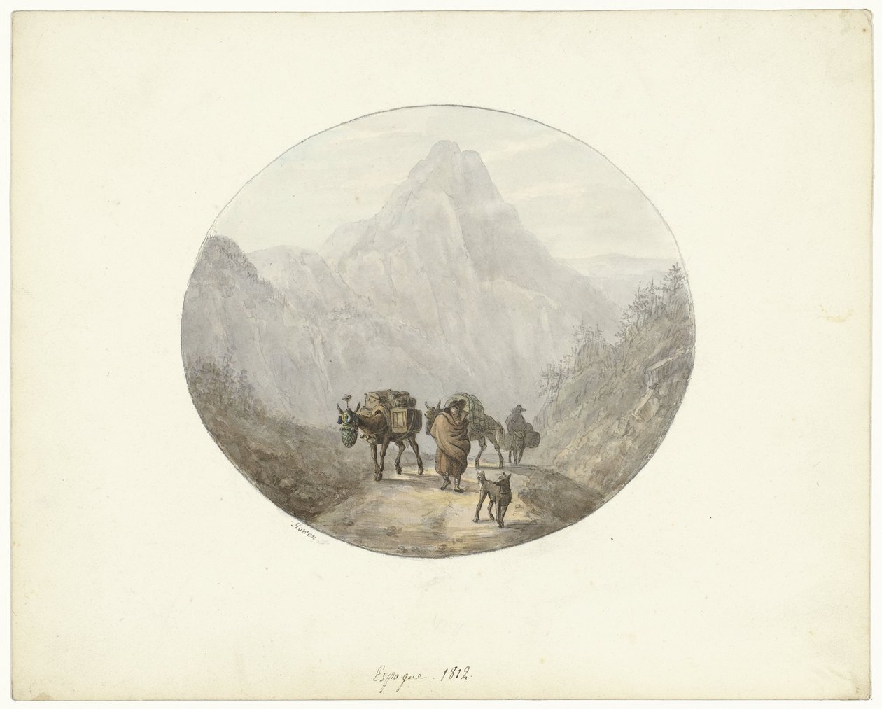 Bergslandskap i Spanien, med packåsnor av Otto Baron Howen