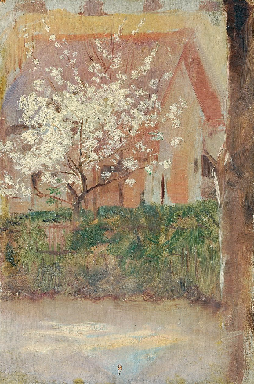 Vitt blommande träd på gården av Otto Friedrich