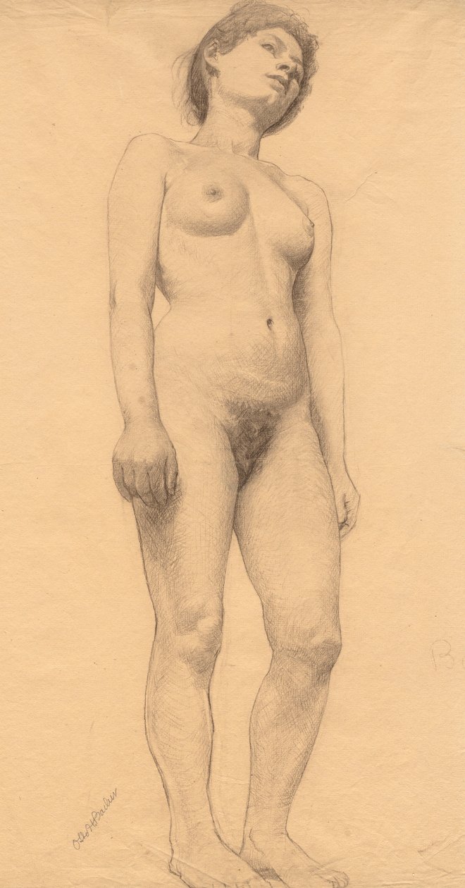 Stående naken kvinna, troligen 1878-79. av Otto H. Bacher
