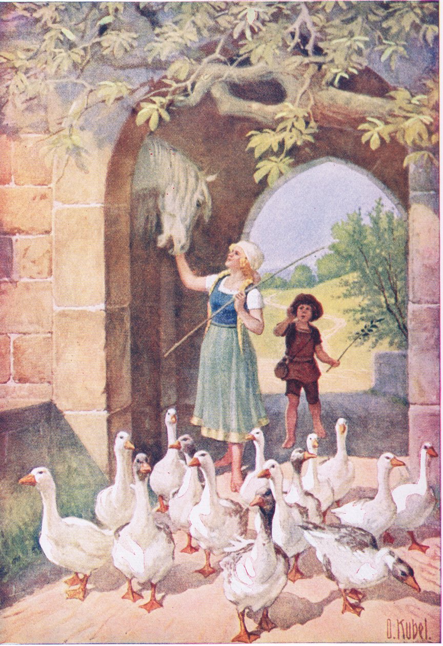 Gåsflickan (färg litho) av Otto Kubel