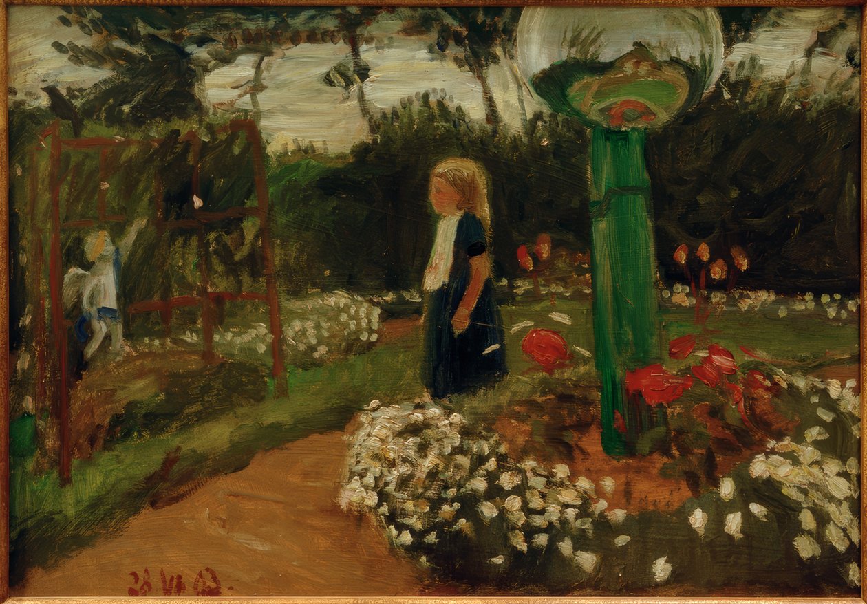 Elsbeth i trädgården med en glaskula av Otto Modersohn