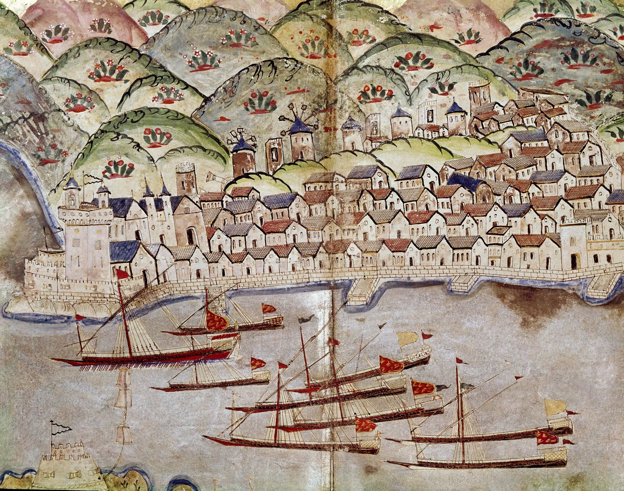 Osmansk konst: utsikt över Marseille, Frankrike miniatyr av Ottoman School