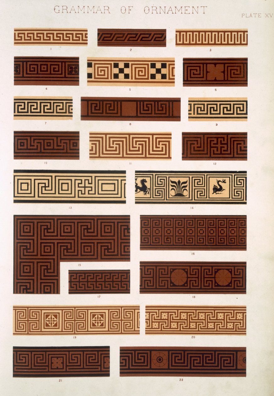 Grekiska nr 1, platta XV, från "The Grammar of Ornament" av Owen Jones (1809-68) av Owen Jones