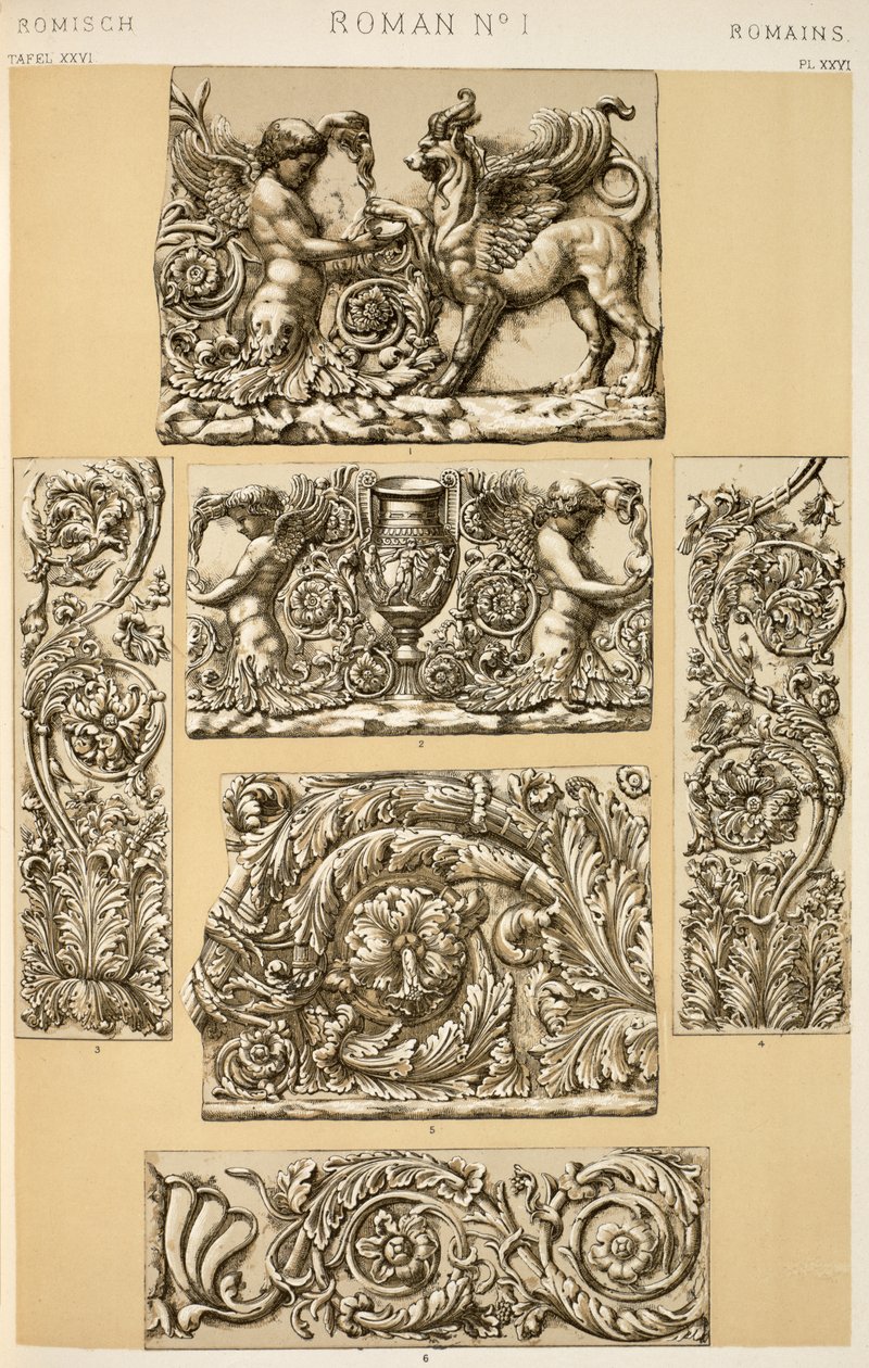 Romersk prydnad från Ch VI, tavla XXVI från `Grammar of Ornament