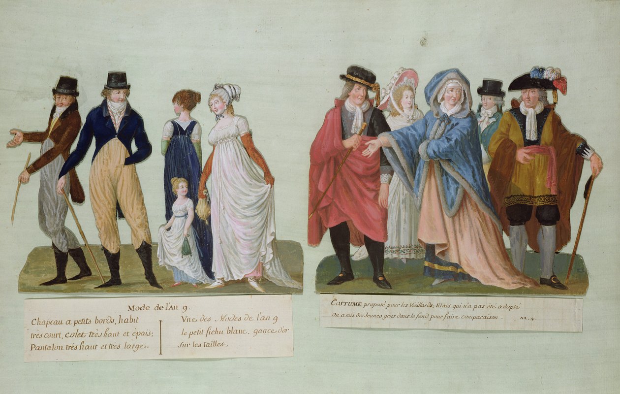 Fashion of the Year 9 (wc och gouache på kartong) av P. A. and J.B. Lesueur