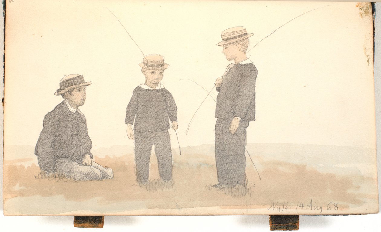Tre pojkar med stråhattar av P.C. Skovgaard