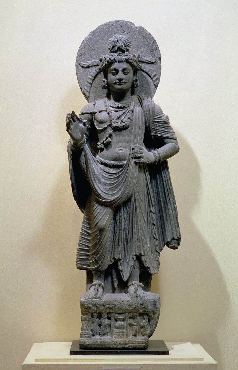 Bodhisattvafigur, från Mekha-Sanda nära Shabaz-Garhi, Pakistan (skifer eller skiffer) av Pakistani School