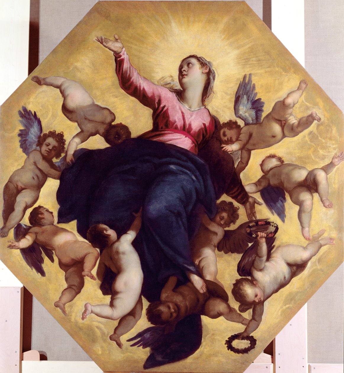 Madonna Carried by Angels (takfresk) av Palma Il Giovane