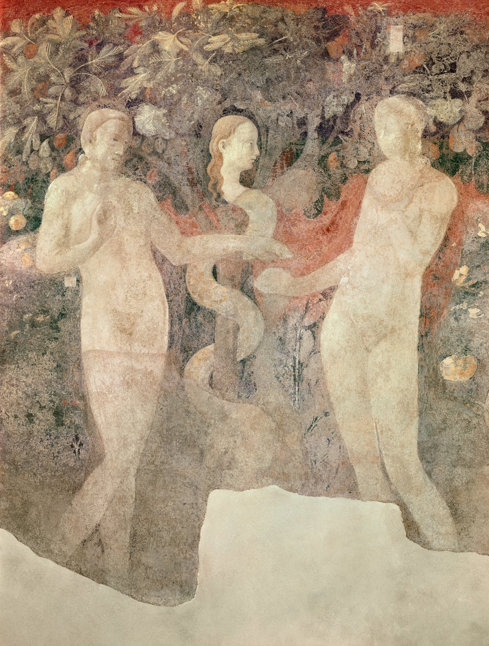 The Creation of Eva and Original Syn (detalj av arvsynden), 1430 (fresk överförd till duk) av Paolo Uccello