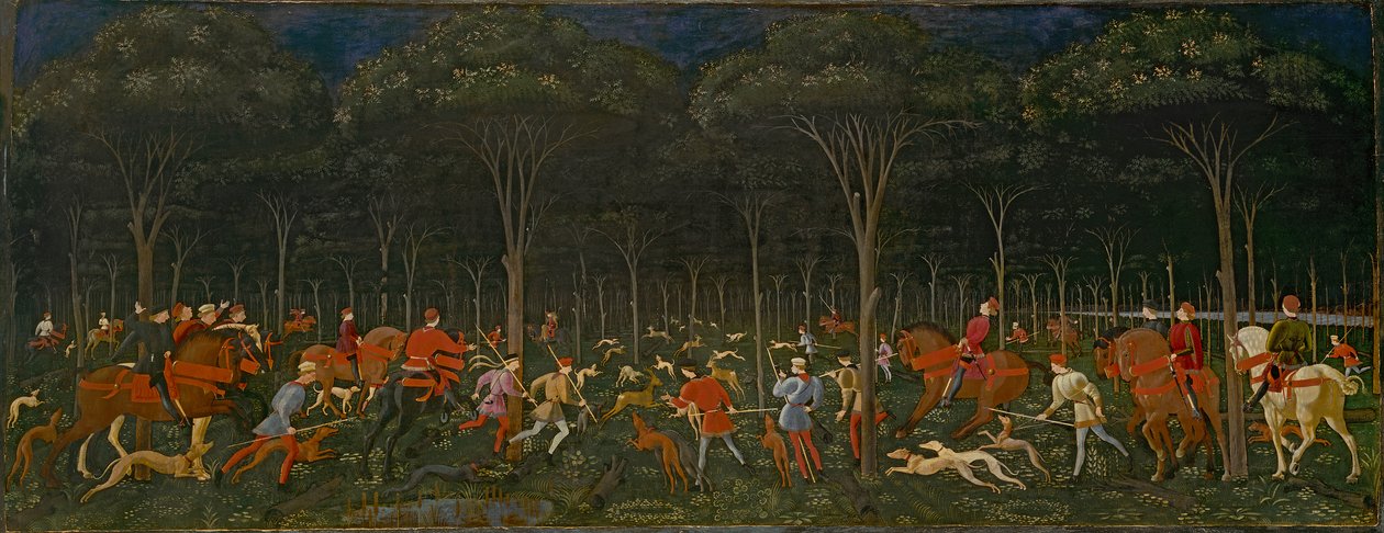 Jakten i skogen, ca 1465-70 av Paolo Uccello