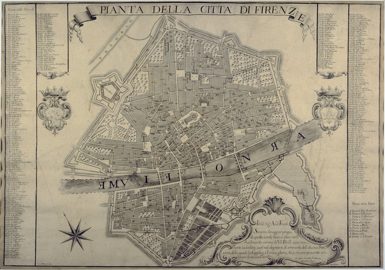 Karta över Florens, 1730 av Papini