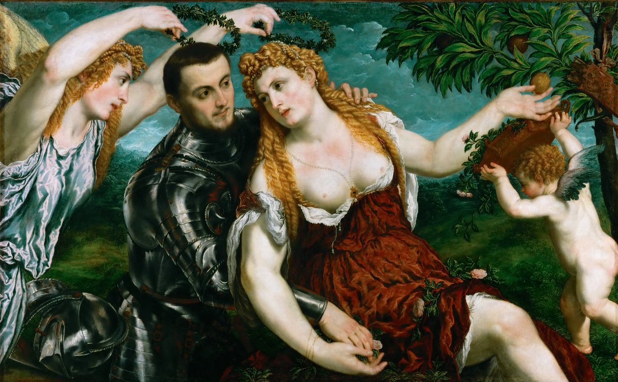 Allegory (Mars, Venus, Victoria and Cupid)  Venus, Mars, and Cupid crowned by Victory av Paris Bordone