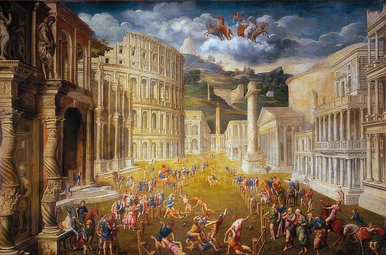 Gladiatorkamp. Omkring 1560 av Paris Bordone
