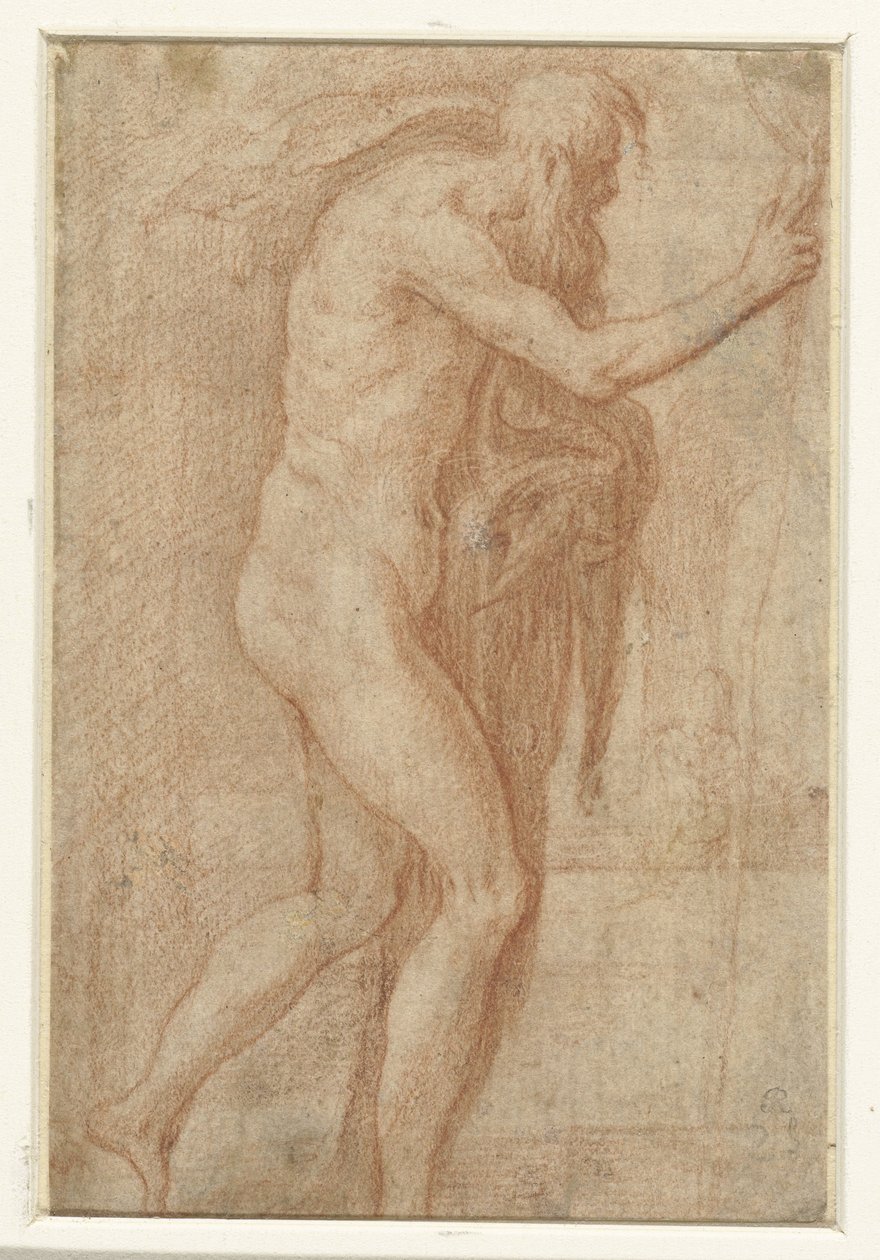 Man höjer fingret i varning av Parmigianino