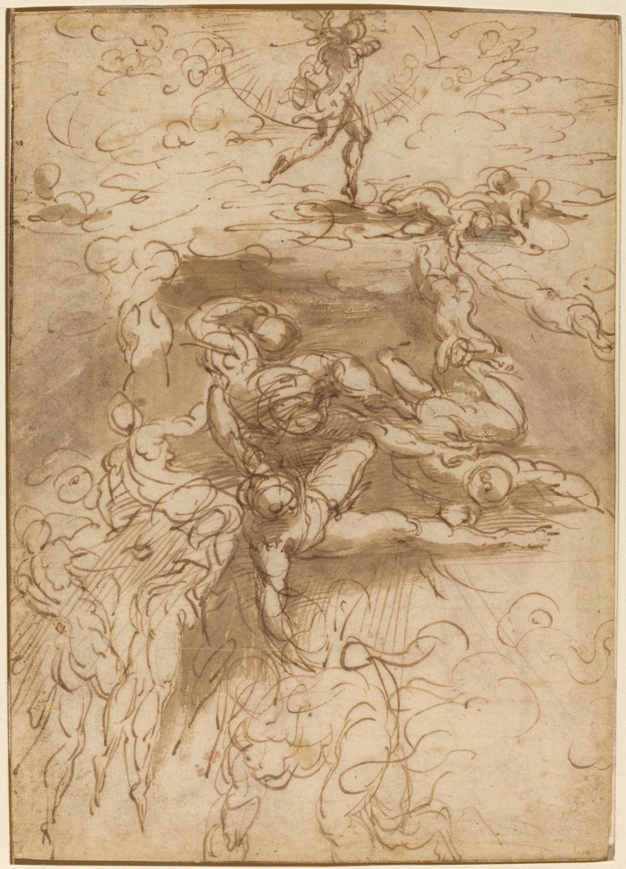 De rebelliska änglarnas fall [recto] av Parmigianino