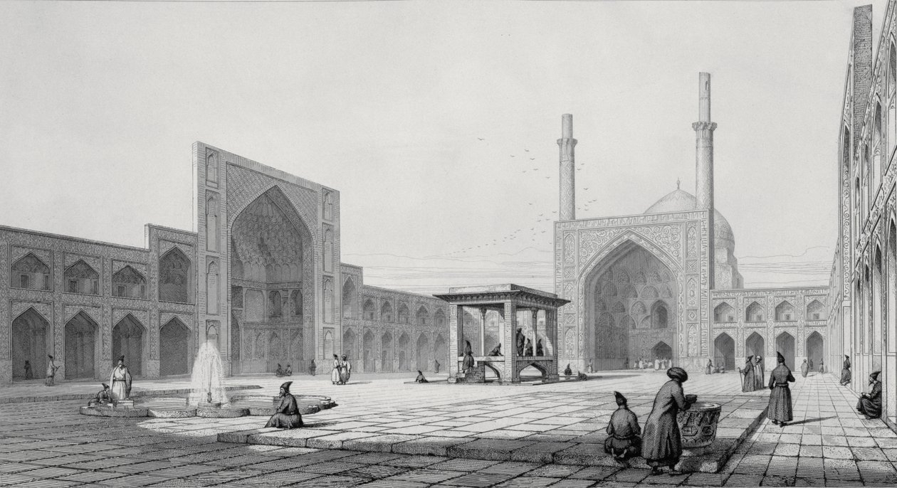 Stora fredagsmoskén (Masjid-i Djum-ah) i Isfahan, från "Voyage Pittoresque" of Persia, graverad av Auguste Guillaumot, utgiven av Lemercier, Paris, 1856. av Pascal Xavier Coste