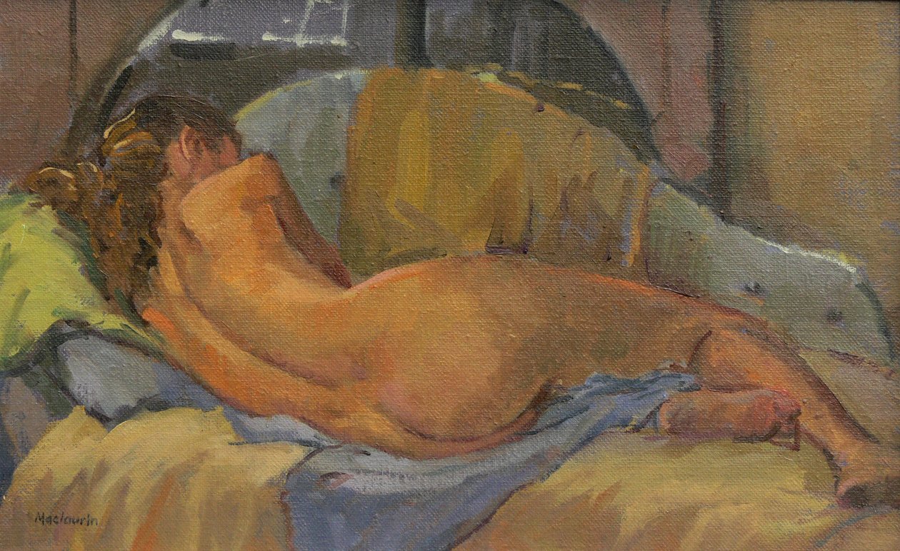 Naken på schäslong, 2009 (olja på soffan) av Pat Maclaurin