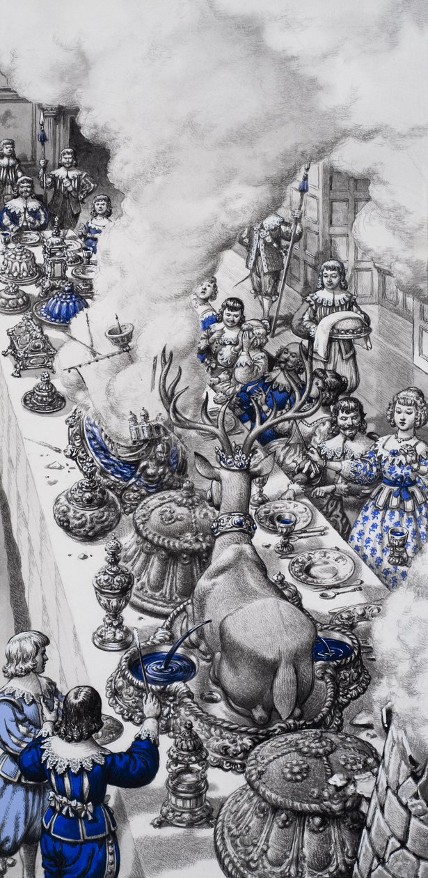 Seventeenth Century Feast (gouache på papper) av Pat (1907 95) Nicolle