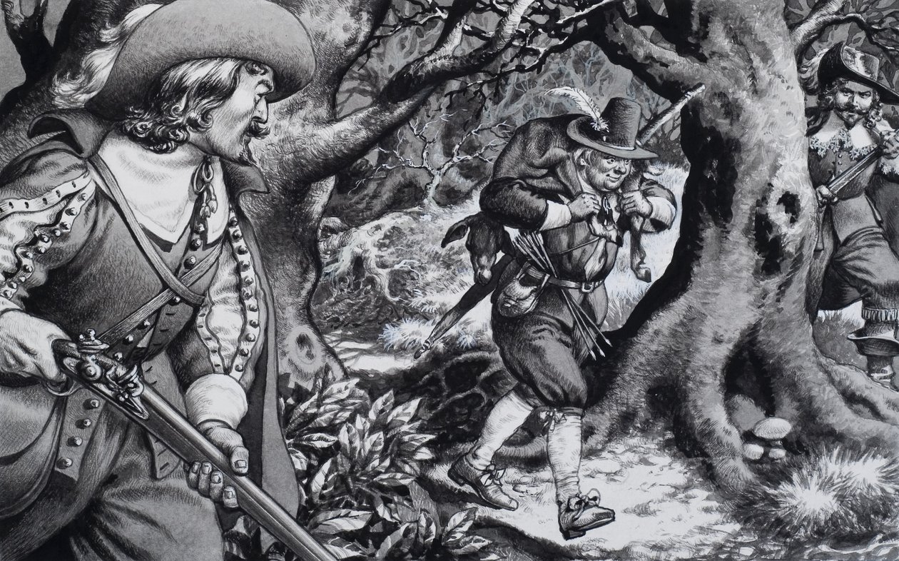 Seventeenth Century Poacher (gouache på papper) av Pat (1907 95) Nicolle