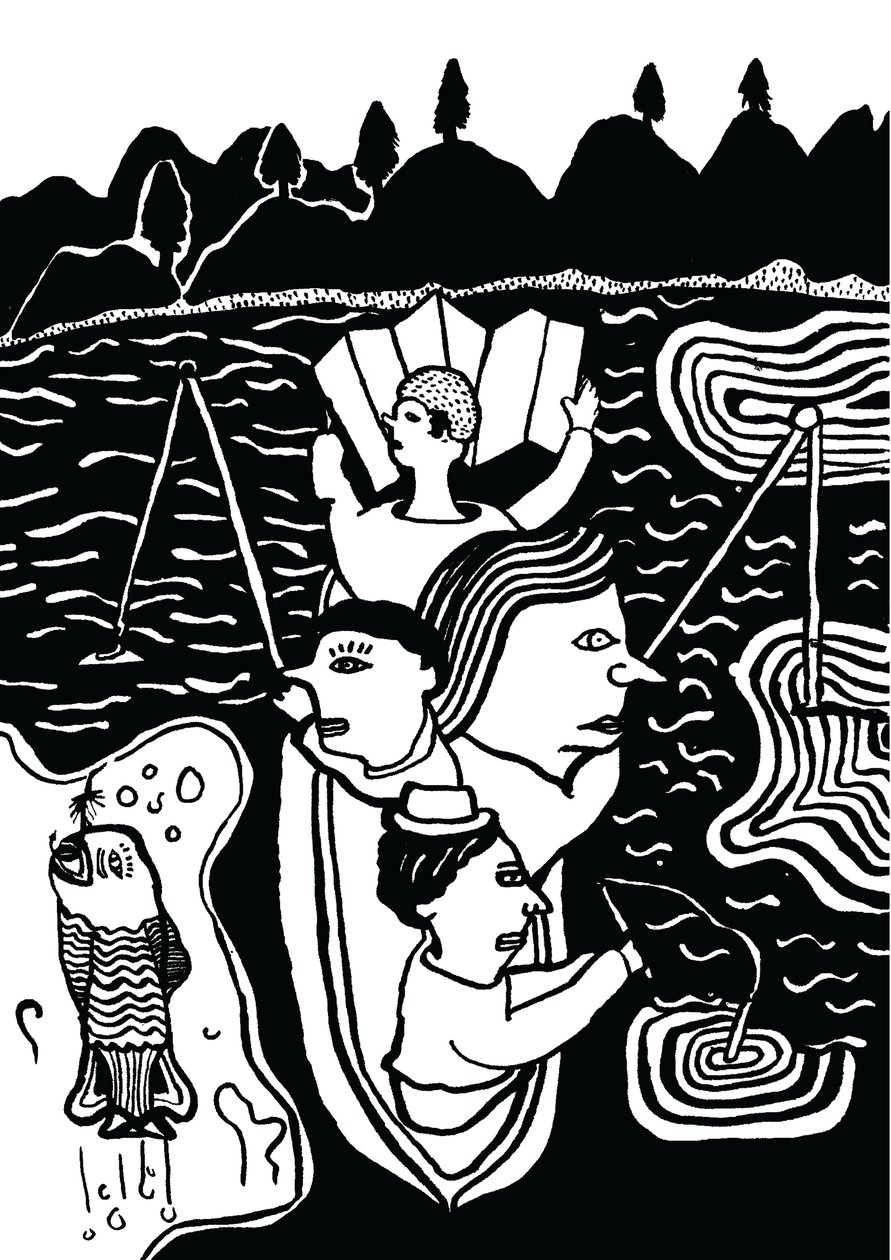 Catching A Fish, 2014 (tusch och pensel) av Pat Macdonald