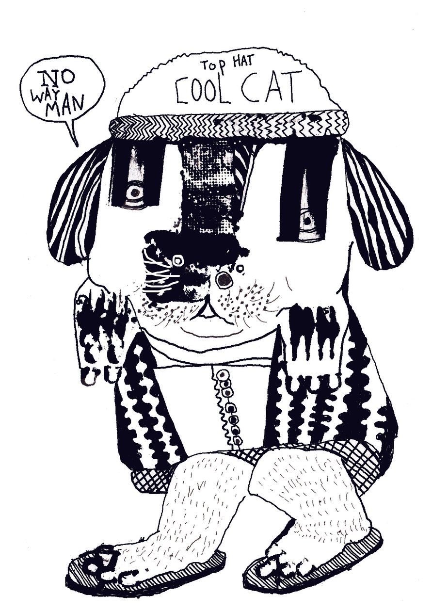 Cool Cat, 2014 (tusch och olja) av Pat Macdonald