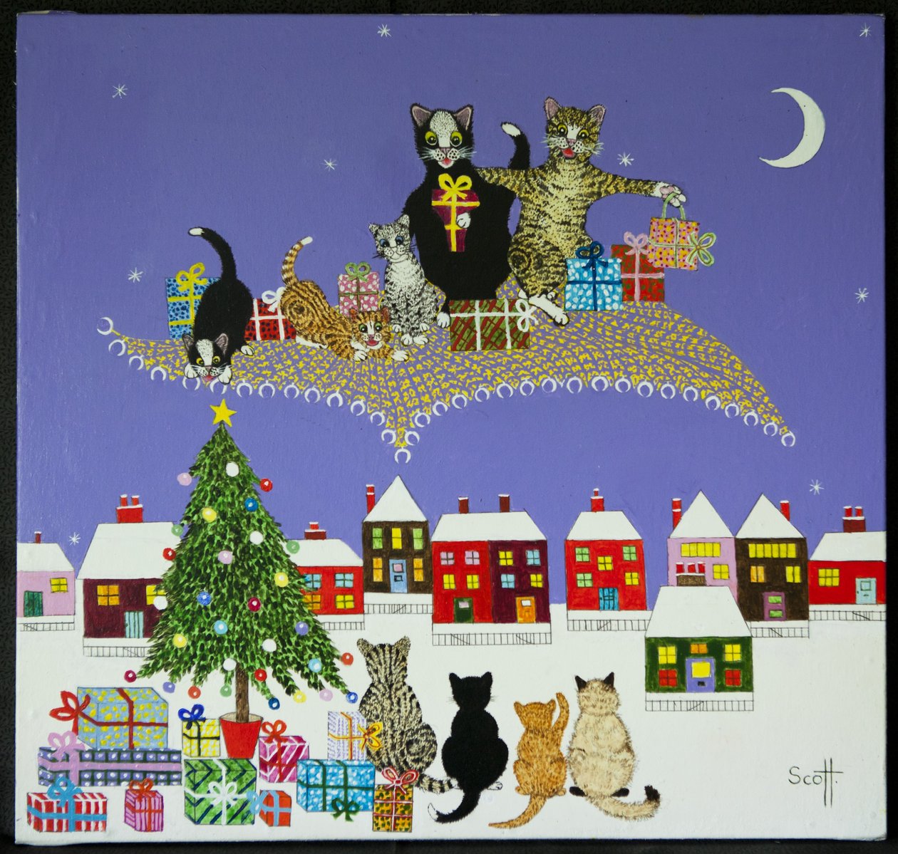 Christmas Magic (akryl på calico) av Pat Scott