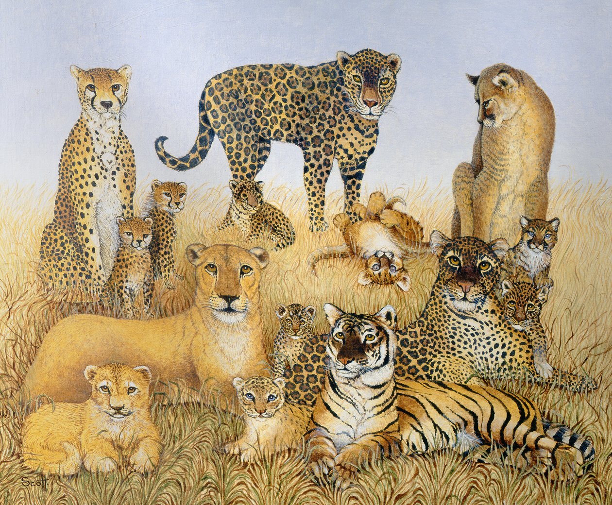 The Big Cats (akryl på calico) av Pat Scott